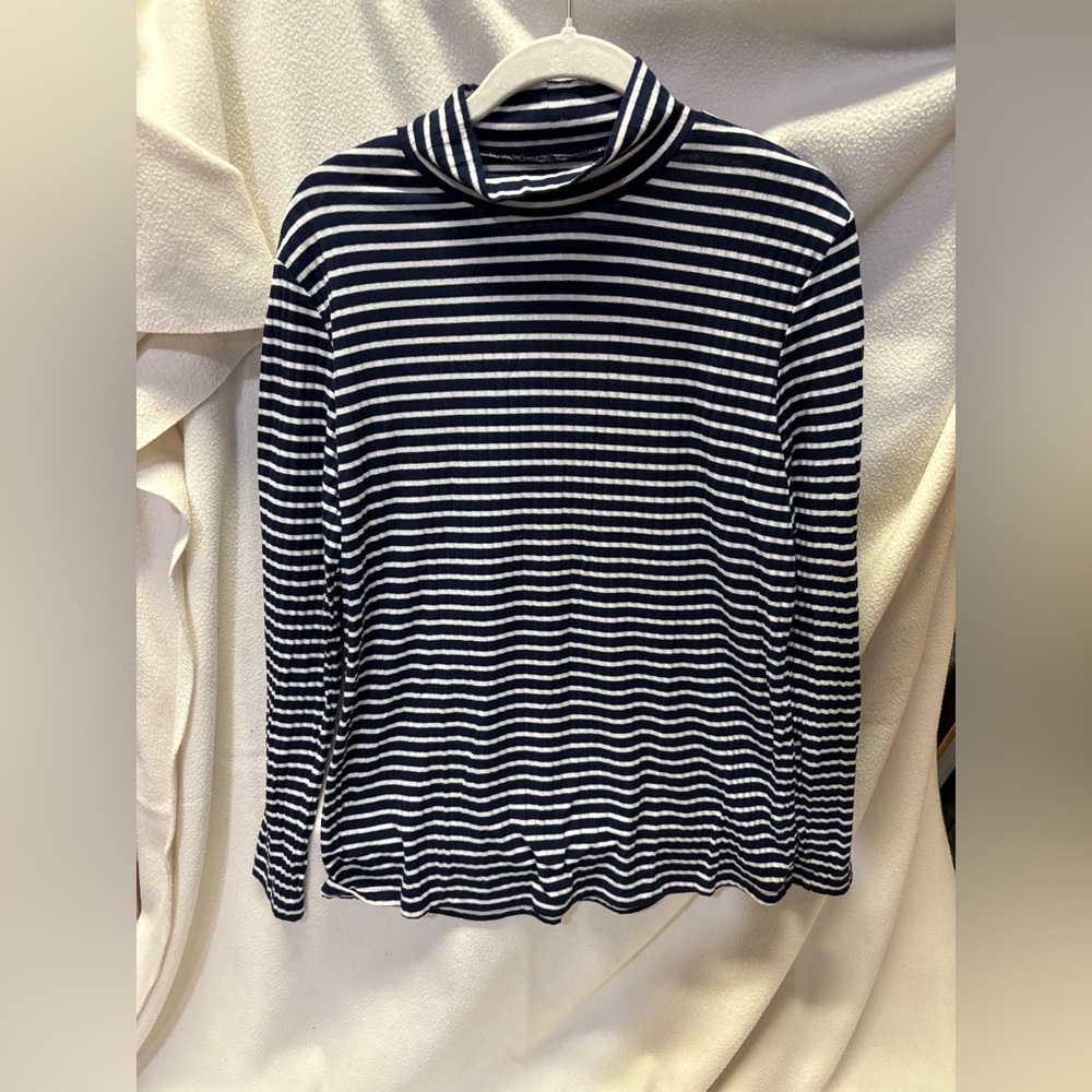 European Striped Navy and White Turtleneck Top From C&A